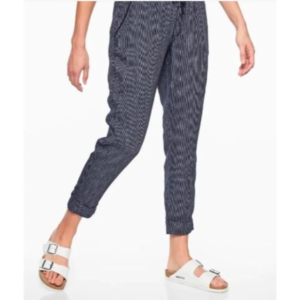Athleta Women's Bali Navy Blue Linen Striped Bali Crop Pants Size 4 1678 - Picture 2 of 14